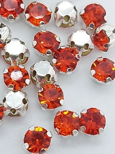 30 Stück Chaton 4 mm Orange Silber Fassungen 4 Löcher Rhinestone StrassStein DIY - Bild 1 von 7