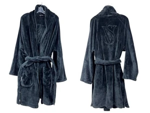 Victoria's Secret schwarzer langer weicher Plüsch-Bademantel Fleece mit Gürtel und Taschen XL/2XL - Bild 1 von 8