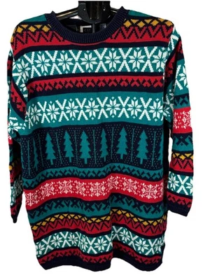 Suéter ou mini vestido vintage XLong Natal Fair Isle tamanho 2X Cottage Core retrô - Imagem 1 de 4