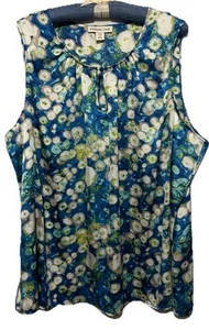 Coldwater Creek Top 2X Cute Silky Satin Lightweight Artsy Boho Tank Shirt Blouse - Picture 1 of 7