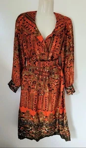 Vintage Elegance Sz M Pure Silk Red Pattern Longsleeve Long Dress - Picture 1 of 16