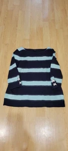 Talbots Navy blue Nautical Stripe Boatneck Sweater 100% cotton Sz L, runs small - Picture 1 of 3