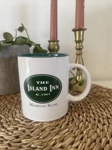 THE ISLAND INN C. 1907 MONHEGAN ISLAND Coffee Tea MUG White Green M Ware 3 3/4” - Picture 1 of 7