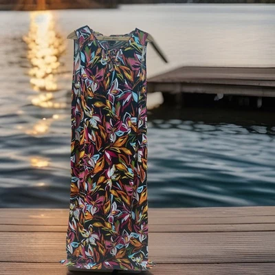 XL UK 18 - 20 Coco Bianco Sleeveless Maxi Dress Multicolored Plus Stretchy - Image 1 of 4