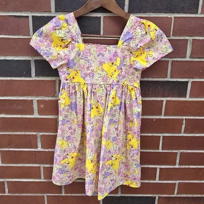 Girls Pokemon Dress Size 8 Medium Pikachu 100% Cotton Colorful Print - Image 1 of 4