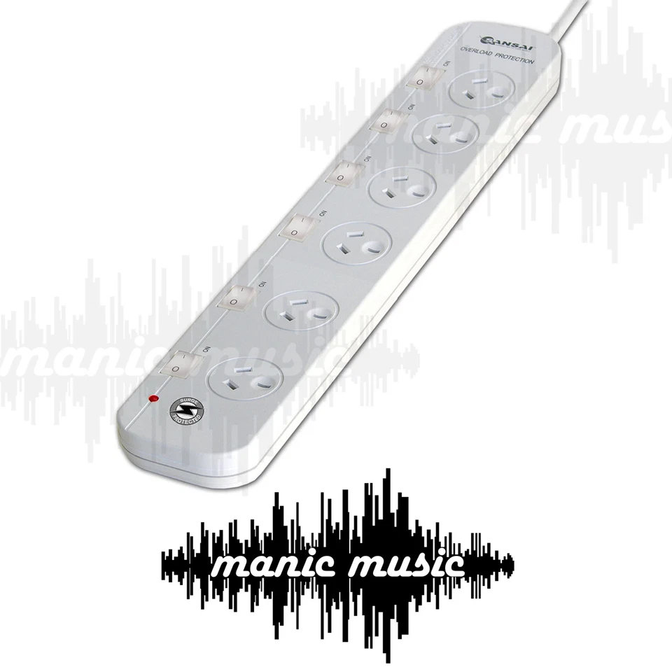 Sansai 6 Way Surge Protected Power Board Extra Spaced Sockets Individual Switch - Image 1 of 3