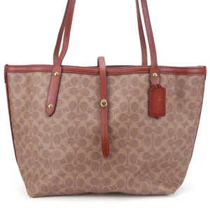 USED COACH Tote Bag 32714 Signature leather/PVC beige Brown Shoulder - Picture 1 of 15
