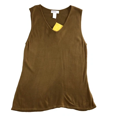 Top Susan Graver para mujer sin mangas talla L marrón tejido cuello en V clásico nuevo con etiquetas Foto 1 de 4