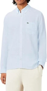 Lacoste Men's Long Sleeve Regular Fit Linen Button Down Shirt, Rill - Picture 1 of 5