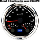 85MM 3 IN 1 Gauge Boat GPS Speedometer 7000RPM W/ Water Temp Oil Pressure Gauge