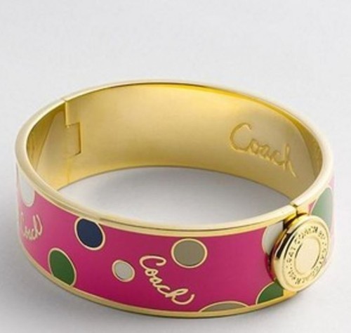 Bracciale con cerniera Coach Rosa 3 4 Polka Dot Multi Oro 95182 nuovo con etichette Ricevuta regalo