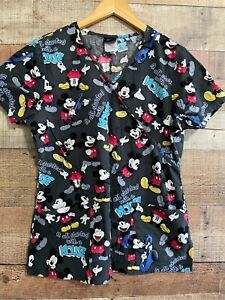 Disney Women's Scrub Top Mickey Mouse Gray It All Started with A Mouse Size Med