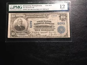 National Bank Note PA Kittanning PMG 12 Fine Last Large Sold 361.00 In Vf - Picture 1 of 5