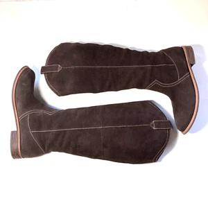 Yellow Box Boot Womens 10 Stomp Tall Brown Leather Riding Knee High Wide Calf - Picture 1 of 18