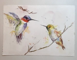 Original Watercolor Painting By Emilio Galindo 20x14 - Hummingbirds - Lot 236 - Picture 1 of 5
