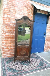 French Antique Louis XV Cabinet 1 Door 3 Shelves Inlaid Glass Display Case - Picture 1 of 12
