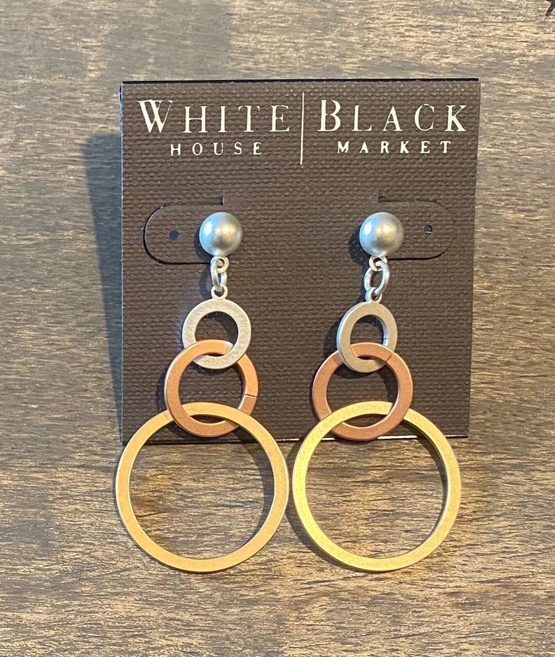 White House Black Market Mixed Metal Drop Dangle Earrings NEW - Image 1 of 1