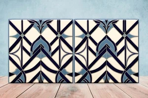 Art Deco Design Keramikfliesen - 2er Set Art Deco Wanddeko Fliesen, Art Deco Fliese - Bild 1 von 3