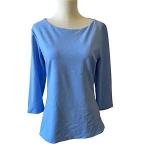 JUDY P SABRINA TOP CUELLO BARCO MANGAS 3/4 ELÁSTICO INFORMAL OFICINA CLÁSICO LT AZUL M - Imagen 1 de 12