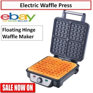 Electric Waffle Maker 4 Slice Square Waffle Machine Non-Stick Breakfast Cooker - Picture 1 of 6