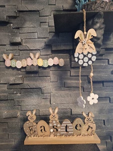 3 tlg. Osterdeko Set: Holz/ MDF Schriftzug / Hase/ Ei (Tür-/Tischdeko) - Bild 1 von 1