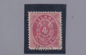 1873 Iceland: Amount And Crown IN An Oval 4s. Red Carminio ( N° 3) 364/s121 - Picture 1 of 2