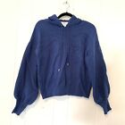 Magaschoni Womens Xl Hoodie Sweater Short Crop Bubble Sleeves Blue Soft