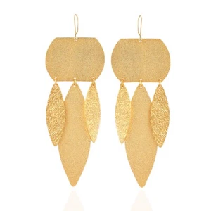 Amazing Statement Long Earring Matte Finish Gold Plated Drop Dangle Earring - Picture 1 of 2