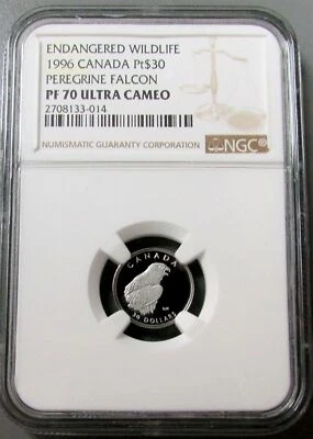 1996 PLATINUM CANADA $30 PEREGRINE FALCON NGC PROOF 70 ULTRA CAMEO 1,585 MINTED - Image 1 of 3