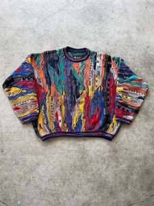 Vintage 90s Tundra Canada Multi Colored Coogi Style Cotton Cosby Sweater Size XL - Picture 1 of 14