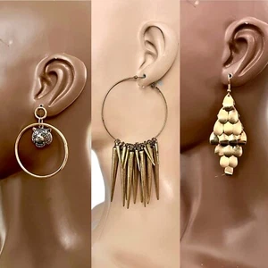 Paquete Lote 3 Pendientes Cascada Informales Divertidos Todos los Días Hoot Tiger Declaración - Imagen 1 de 6