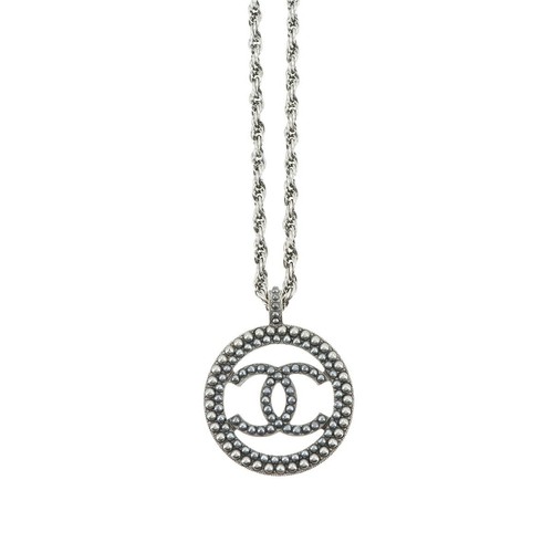 Collana CHANEL rotonda logo cocco motivo perle Gunmetallic A17A accessorio 90...