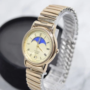 Seiko Alba Success Moon Phase Men’s Watch Daydate Gold Tone New Battery with Box - Picture 1 of 17