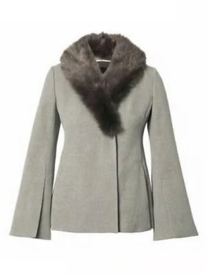 Blazer Banana Republic Gris 14 Cuello de Piel Sintética Extraíble Gris Abrigo Chaqueta Botón Foto 1 de 4