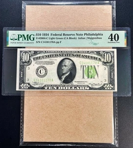 Fr. 2004-C 1934 $10 Federal Reserve Note PHILADELPHIA "Light Green Seal" PMG 40 - Picture 1 of 2