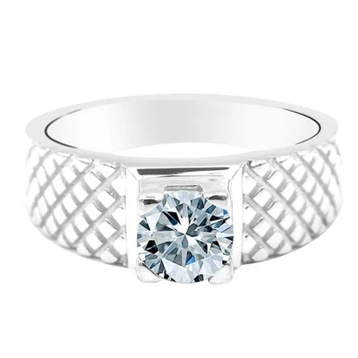 Anillo de compromiso de 1,00 quilates D/VVS1 forma redonda para hombre en oro blanco sólido de 14 quilates Foto 1 de 4