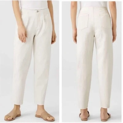 Pantalones al Tobillo Eileen Fisher Algodón Orgánico Plisado Denim Cónicos Talla 16 Crema Nuevos con Etiquetas Foto 1 de 4