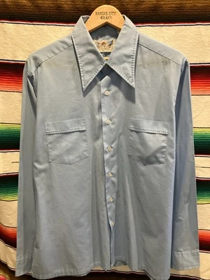 Vintage 70s Fruit of The Loom Dagger Collar Button Up Shirt Disco Large 23.5x27 - Image 1 of 4