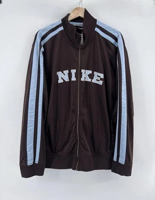 Chaqueta de Pista Y2K Nike Para Hombre Talla XL Azul Marrón Rayas Swoosh Atlética Cremallera Completa Foto 1 de 4