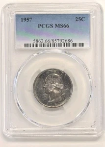 1957 WASHINGTON QUARTER PCGS MS 66 #Z276. Toned - Guarda da vicino le foto - Foto 1 di 4