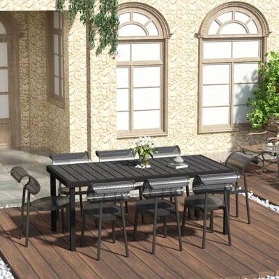 Outsunny Outdoor Dining Table for 8, Aluminum, Plastic, Woodgrain Black - Image 1 of 4