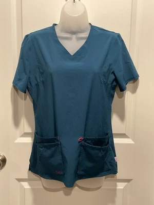 Blusa Médica Smitten Teal Para Mujer Pequeña Cuello en V Bolsillos Médicos S Foto 1 de 4