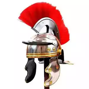 Medieval Armor Helmet Roman Centurion with Red Plume Crest, One Size, Fits Most/ - Picture 1 of 5