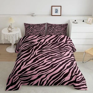 Juego de edredón estampado de cebra para adolescentes animales piel juego de cama rosa negro str... - Imagen 1 de 6