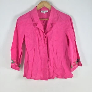 Sandra steiner womens blouse button up shirt size 8 ramie pink 3/4 sleeve 083927 - Picture 1 of 8