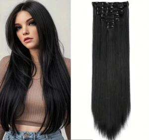 Clip in Hair Extension Hair 17" 43cm 130g 7pcs Hair Extensions bY Modaleo Black - Picture 1 of 4