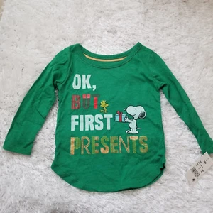 PEANUTS Long Sleeves OK But First Presents Christmas Holiday Shirt sz 18M or 3T - Picture 1 of 9