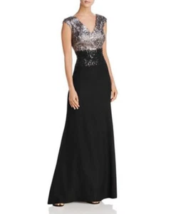 NUEVO SIN ETIQUETAS Perla Oscura y Negro Tadashi Shoji Lentequilla Encaje Cuerpo Talla 16 - Imagen 1 de 2