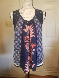 Taylor Sage Top Sleeveless Medium Blue Orange Floral Lace Trim Tback - Bild 1 von 11
