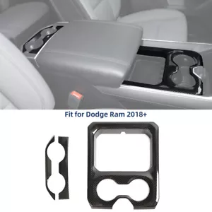 🌟Front/Rear Water Cup Holder Panel Trim Kit For Dodge Ram 1500 19+ Carbon Fiber - Picture 1 of 11
